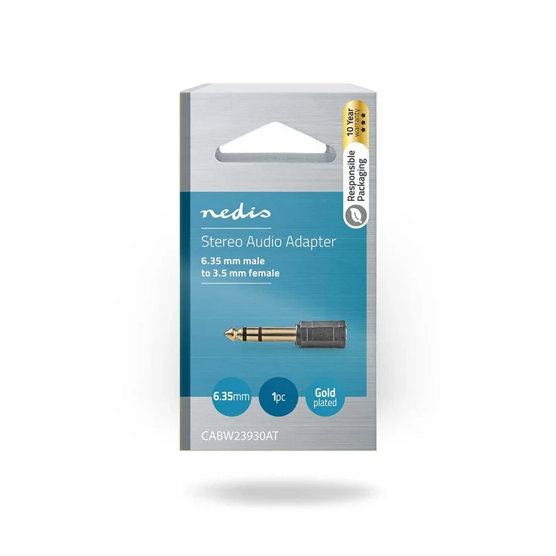 Stereo-Audioadapter 6,35 mm Male - 3,5 mm Female - Verguld