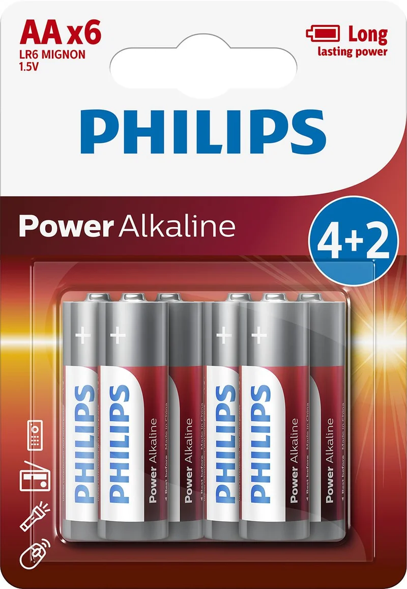 1X6 Philips Power Alkaline Aa Batterie Vorteilspack