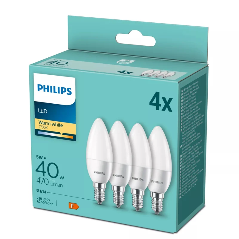 Philips Led Lamp E14 4-Pack Candle 40W 2700K