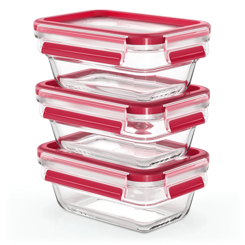 Emsa Clip&Close Glass Food Storage Box 3-Pieces